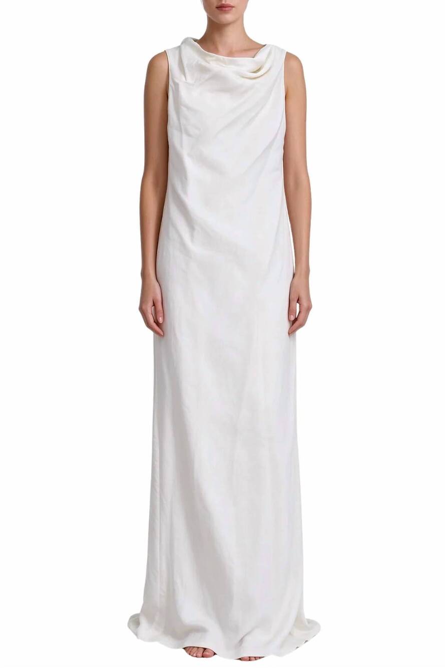 NEW BRUNELLO CUCINELLI soft cowl neckline maxi dress in white